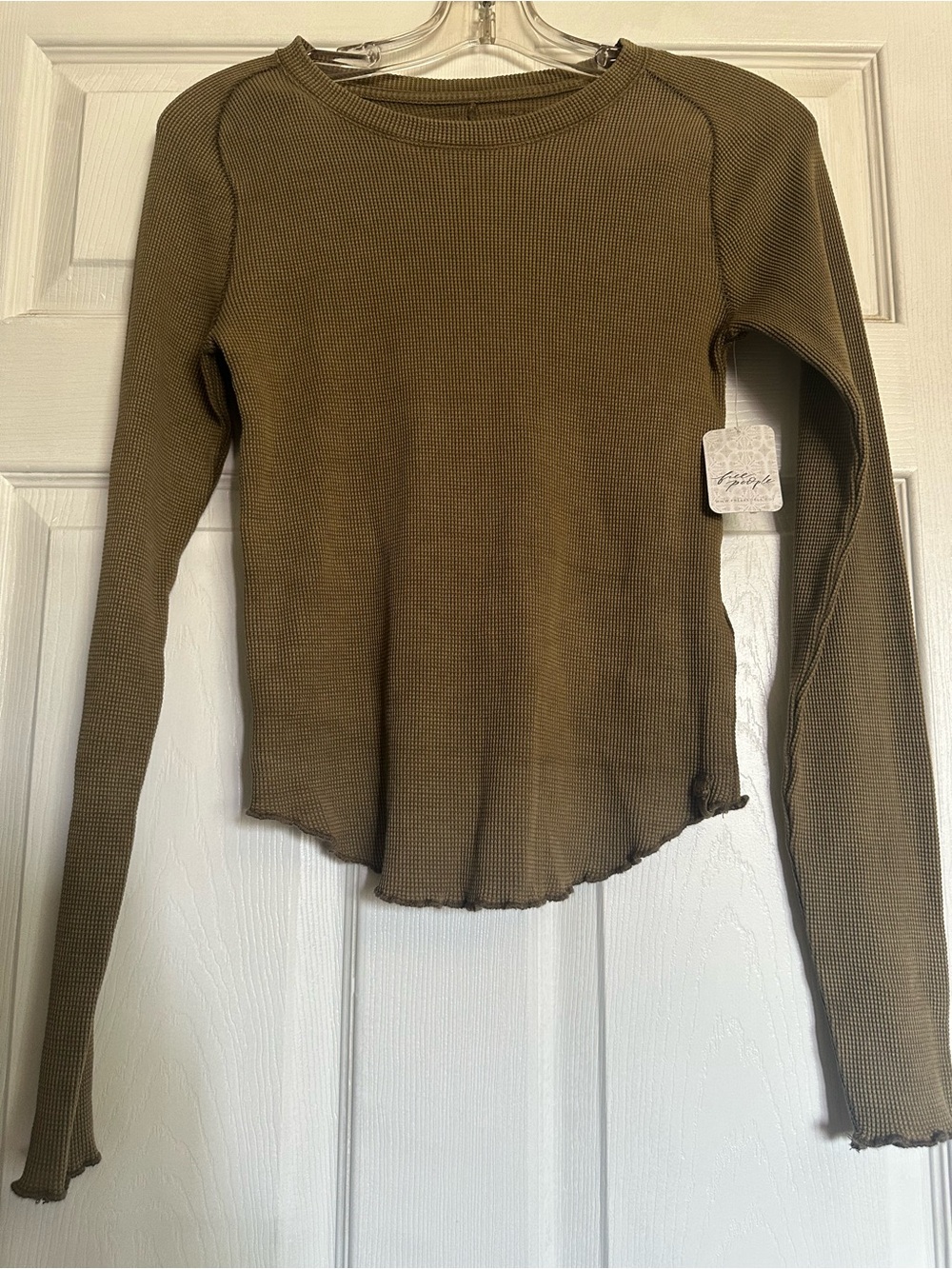 We The Free Olive Green Waffle Knit Long-Sleeve Top